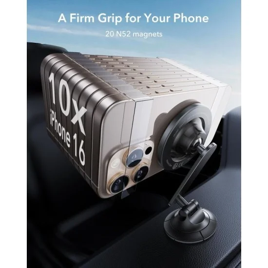 Esr Mini Dashboard Phone Mount (Magsafe) Black Carbon Fiber With Magnetic Rings
